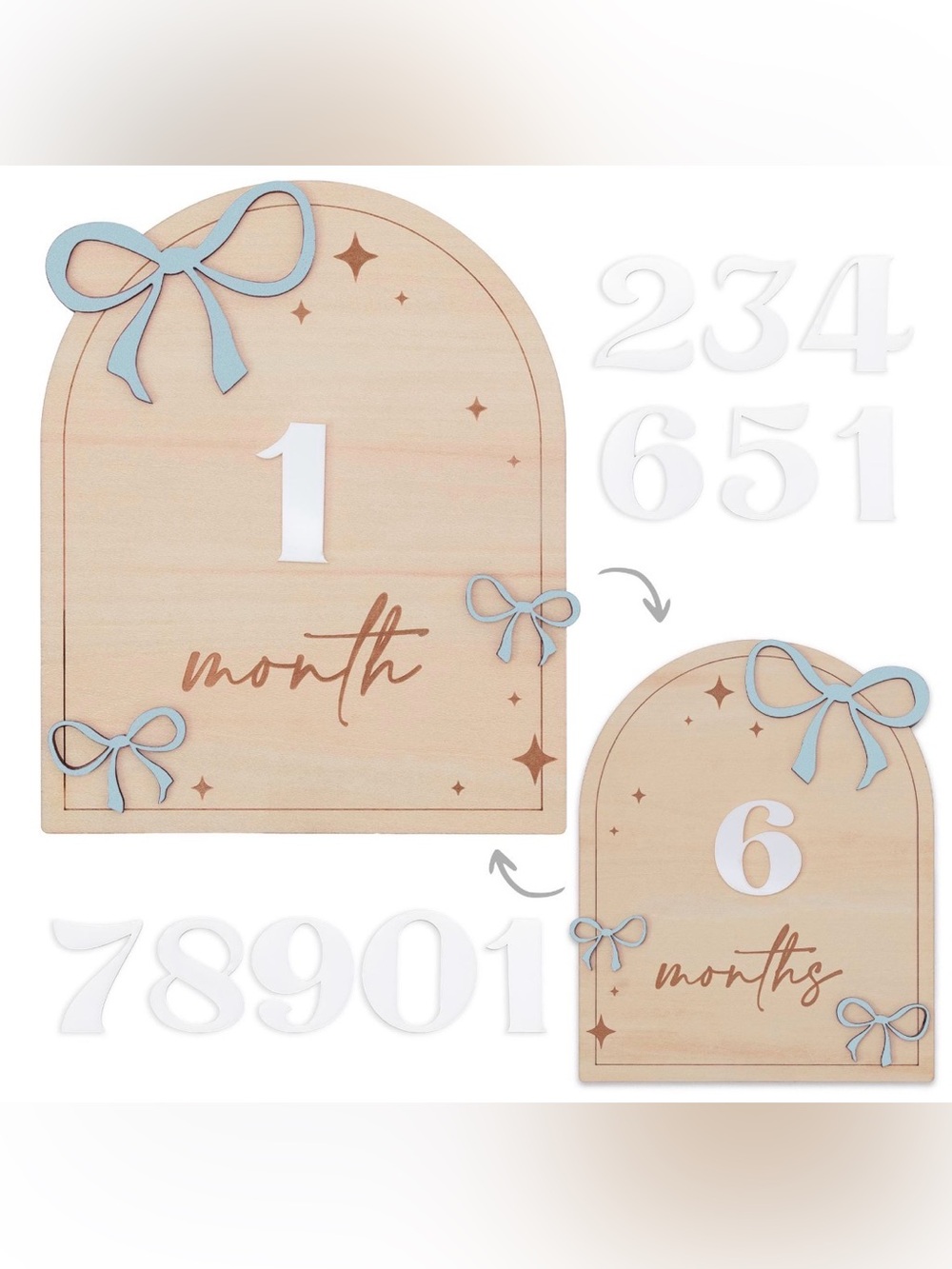 Wooden Baby Milestone Board - Beige with Blue Accents